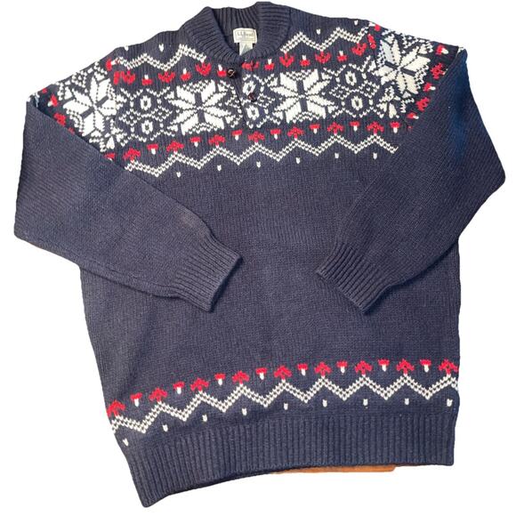 Vintage L.L.Bean Men’s Large Tall 100% Lambs Wool Fair Aisle Sweater Navy - Picture 1 of 4